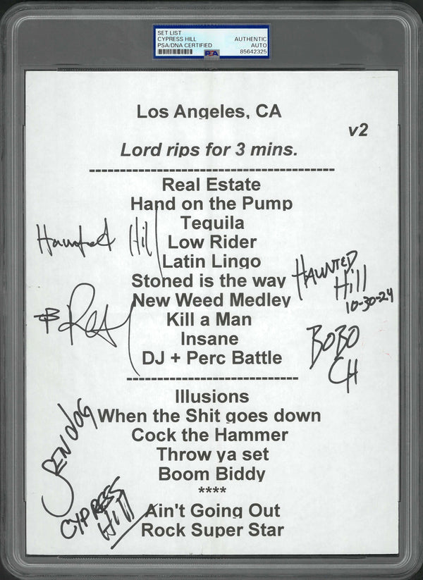 Cypress Hill Signed Autographed Setlist Haunted Hill 10/30/24 PSA/DNA Authenticated