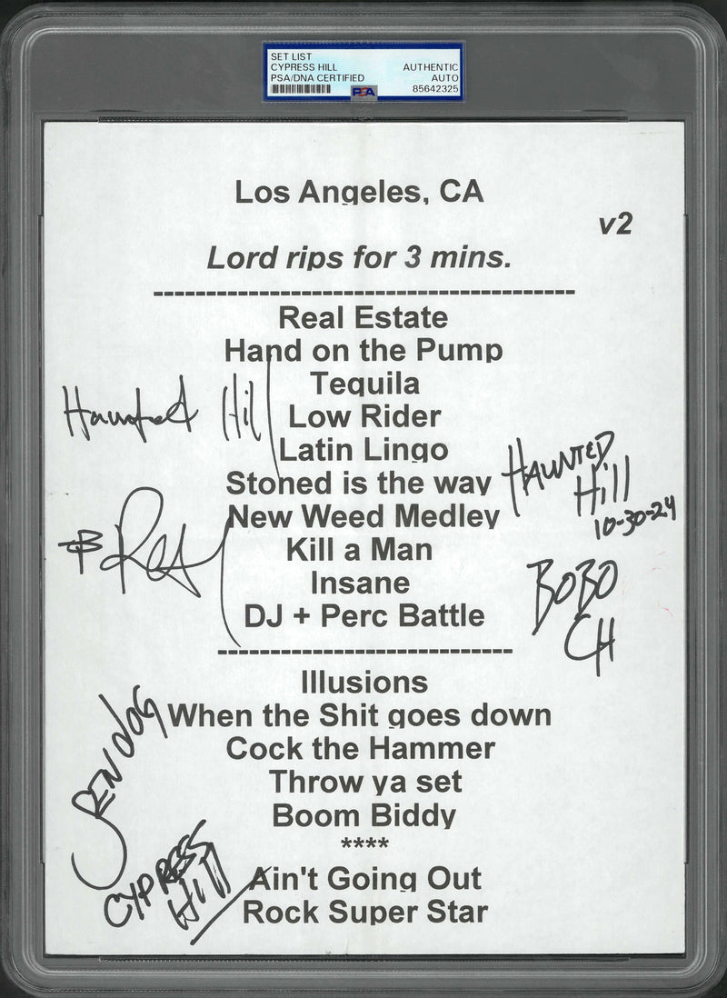 Cypress Hill Signed Autographed Setlist Haunted Hill 10/30/24 PSA/DNA Authenticated
