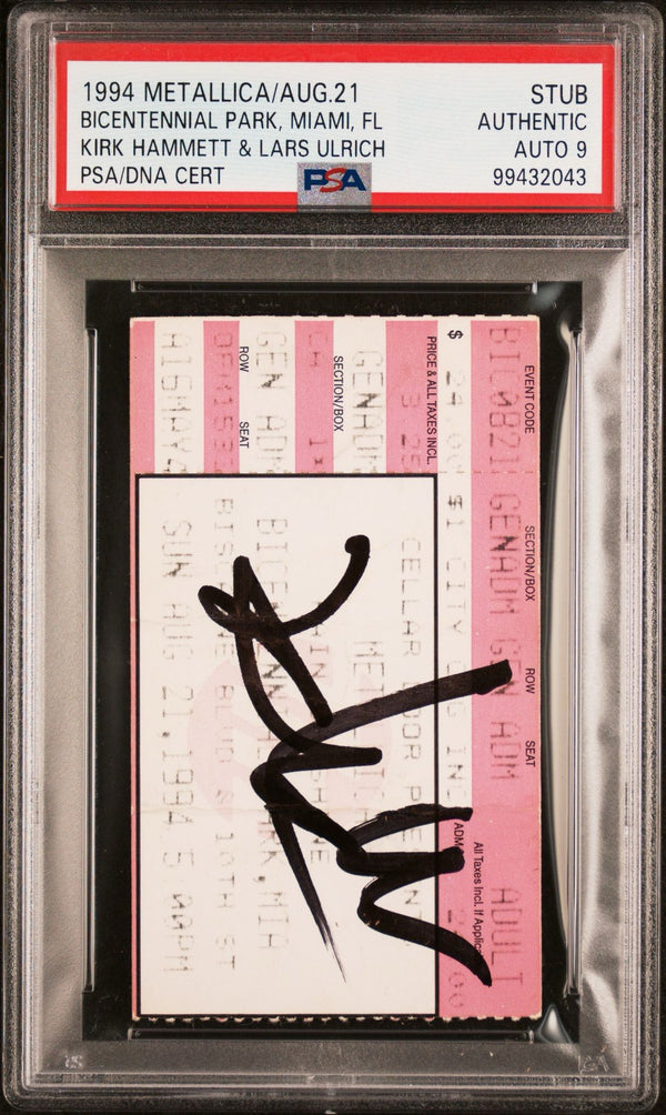 Metallica Signed Autographed Ticket Stub “Sh*t Hits the Sheds” Tour 8/21/94 PSA/DNA 9 Mint