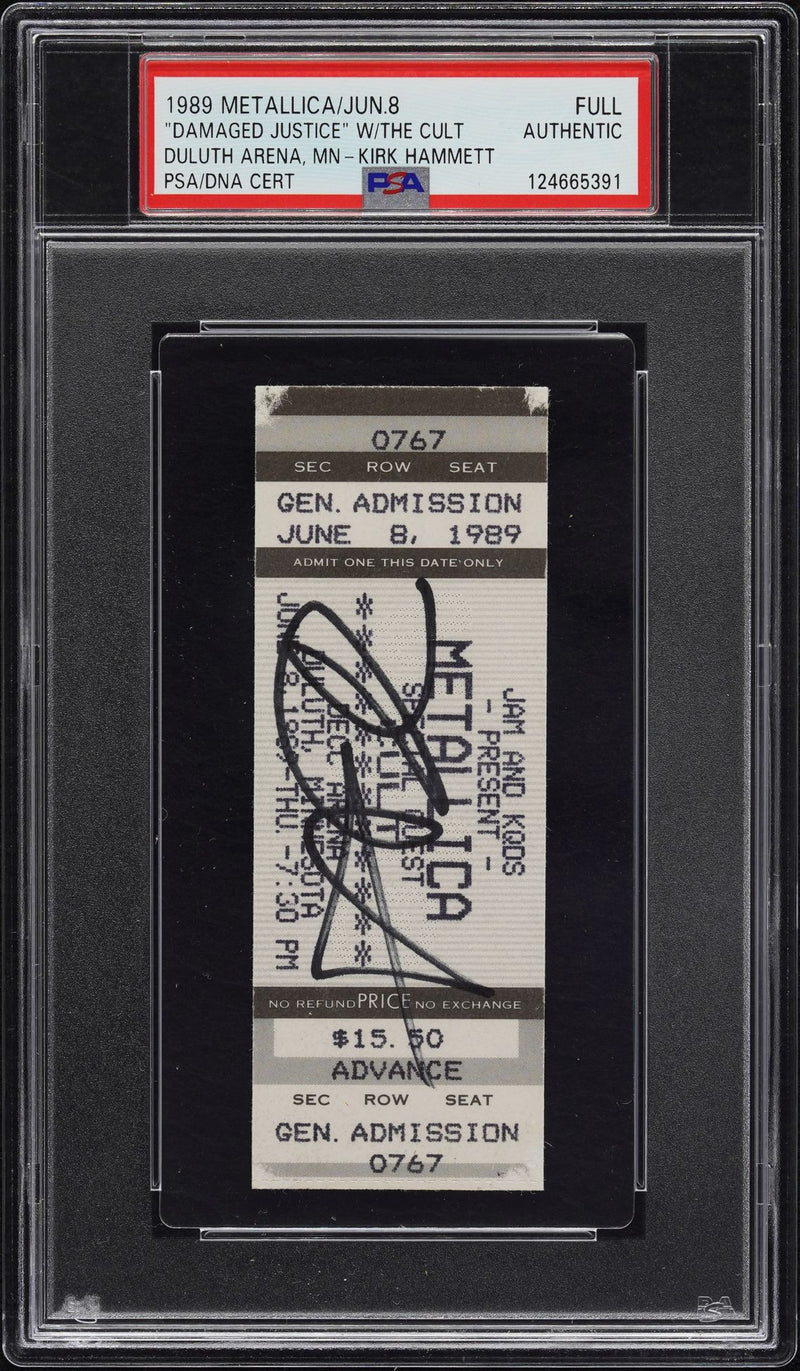 Kirk Hammett Signed Autographed Full Ticket “Damaged Justice” Tour 6/8/1989 PSA/DNA Authenticated