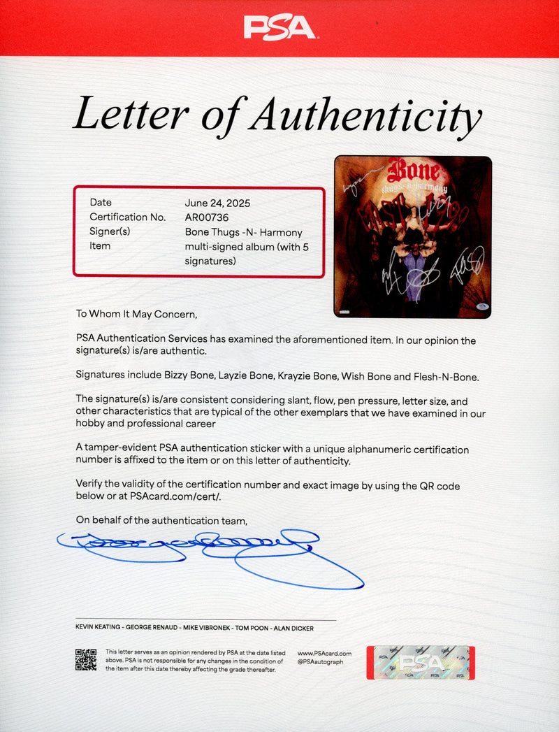 Bone Thugs-N-Harmony Signed Autographed Vinyl LP "East 1999" PSA/DNA Authenticated