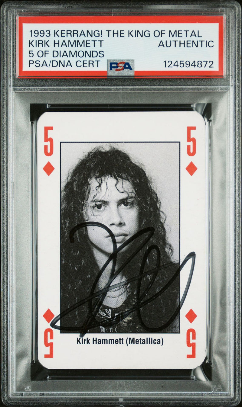 1993 Kerrang! The King Of Metal Kirk Hammett 5 Of Diamonds Auto PSA/DNA Authenticated