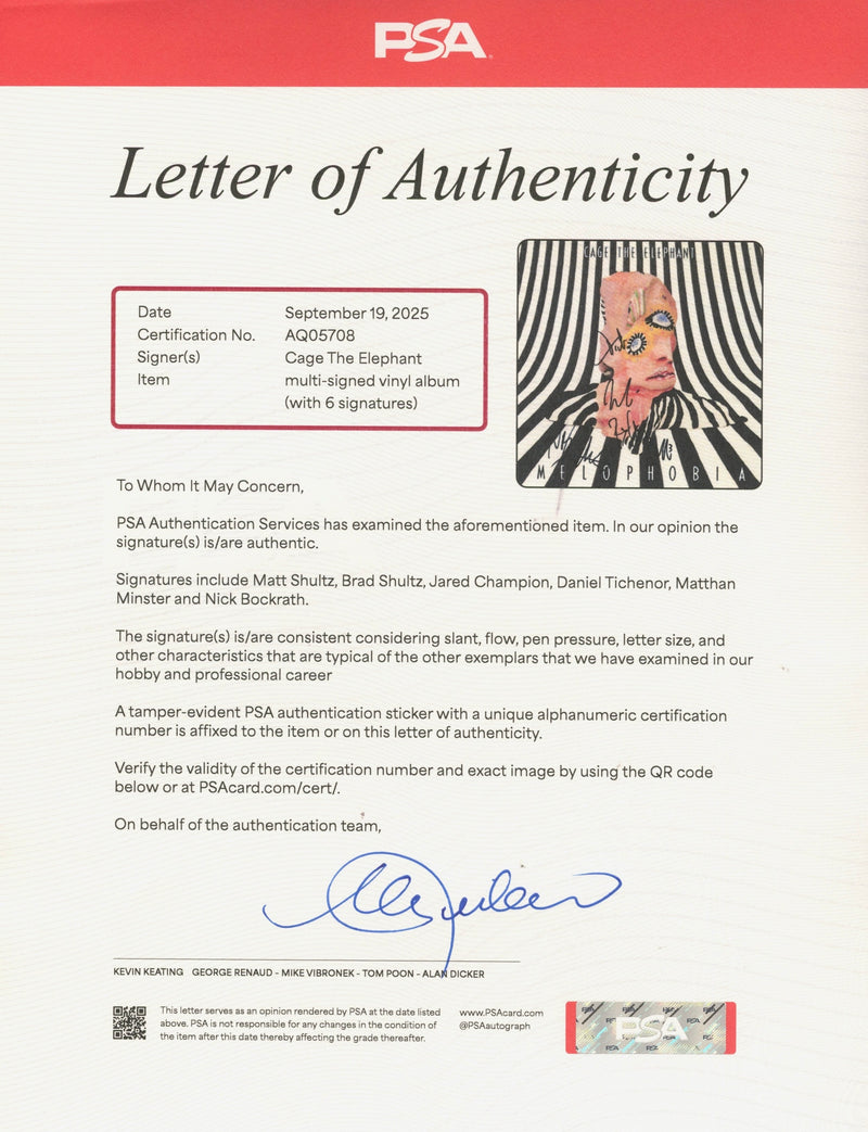 Cage The Elephant Signed Autographed Vinyl LP "Melophobia" PSA/DNA Authenticated