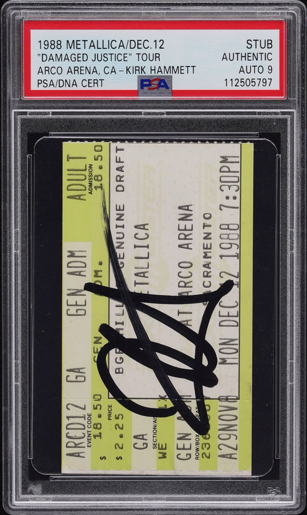 Kirk Hammett Signed Autographed Ticket Stub “Damaged Justice” Tour 12/12/88 PSA/DNA 9 Mint