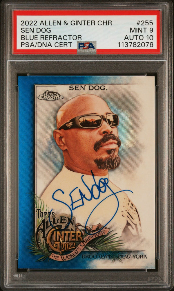 2022 Topps Allen & Ginter Chrome #255 Sen Dog Blue Refractor Auto /150 PSA 10/10 Gem Mint