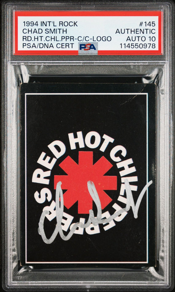 1994 International Rock Card Collection #145 Red Hot Chili Peppers Logo Chad Smith Auto PSA/DNA 10 Gem Mint