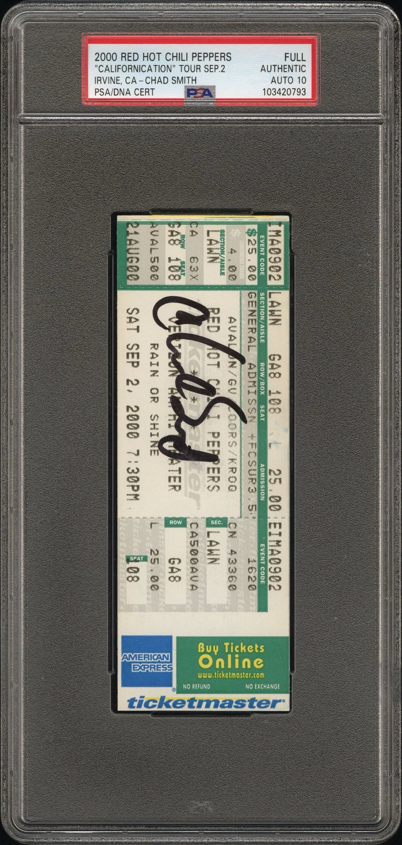 Chad Smith Signed Autographed Full Ticket “Californication” Tour 9/2/2000 PSA/DNA 10 Gem Mint