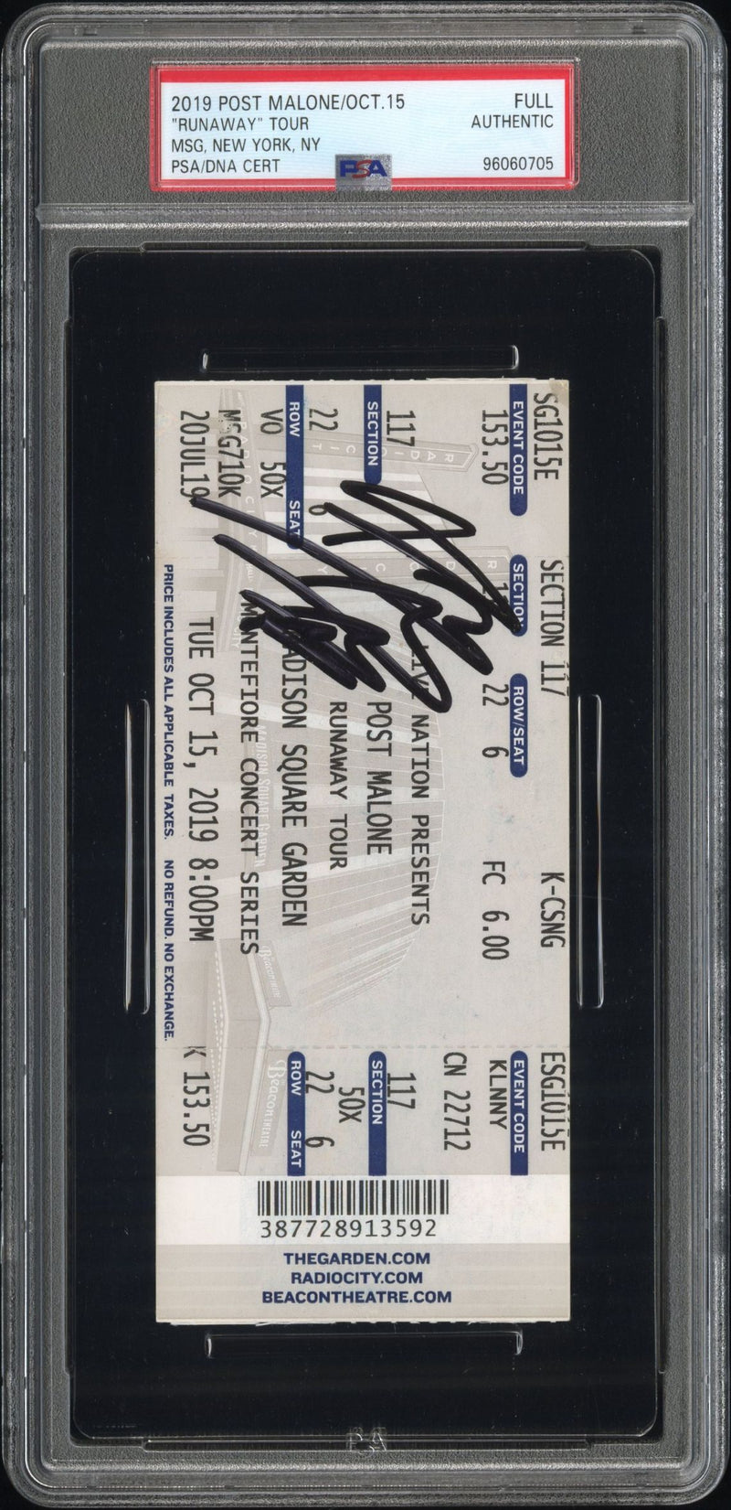 Post Malone Signed Autographed Full Ticket “Runaway” Tour 10/15/19 PSA/DNA Authenticated