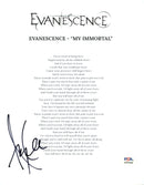 Amy Lee Signed Autographed 8x10 Lyric Sheet “My Immortal” PSA/DNA Authenticated