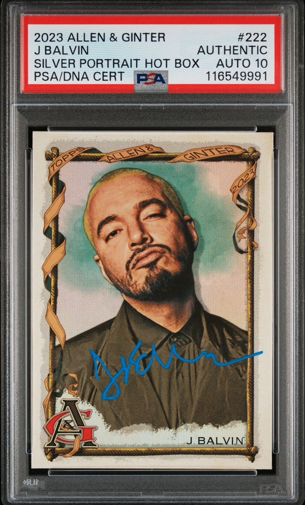 2023 Topps Allen & Ginter #222 J Balvin Silver Portrait Hot Box Auto PSA/DNA 10 Gem Mint