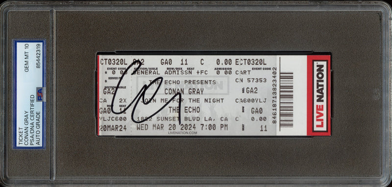 Conan Gray Signed Autographed Full Ticket 3/20/24 PSA/DNA 10 Gem Mint