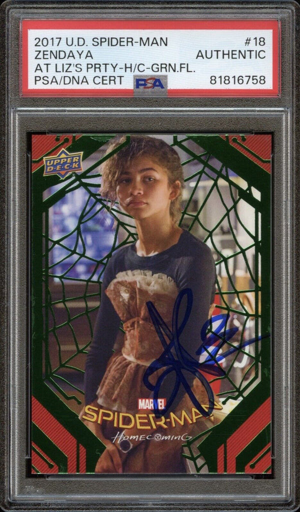 2017 Upper Deck Spider-Man #18 Zendaya At Liz’s Party Green Foil Auto PSA/DNA Authentic