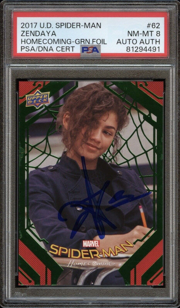2017 Upper Deck Spider-Man #87 Zendaya Michelle’s Sketches Green Foil Auto PSA 8 NM