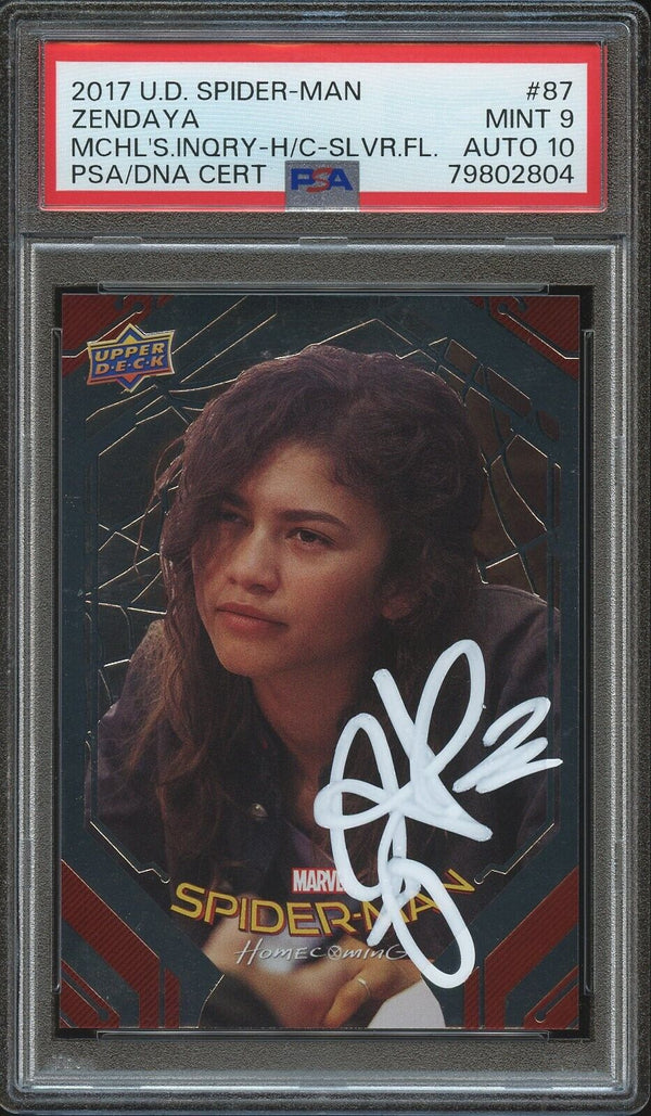 2017 Upper Deck Spider-Man #87 Zendaya Michelle’s Inquiry Silver Foil Auto PSA 9/10 Mint