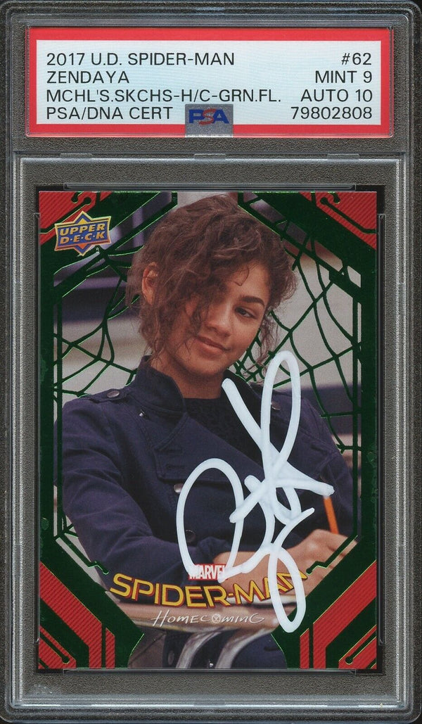 2017 Upper Deck Spider-Man #87 Zendaya Michelle’s Sketches Green Foil Auto PSA 9/10 Mint