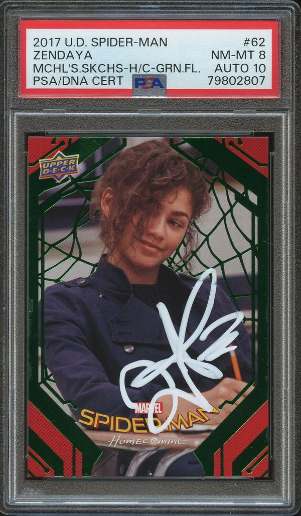 2017 Upper Deck Spider-Man #87 Zendaya Michelle’s Sketches Green Foil Auto PSA 8/10 NM